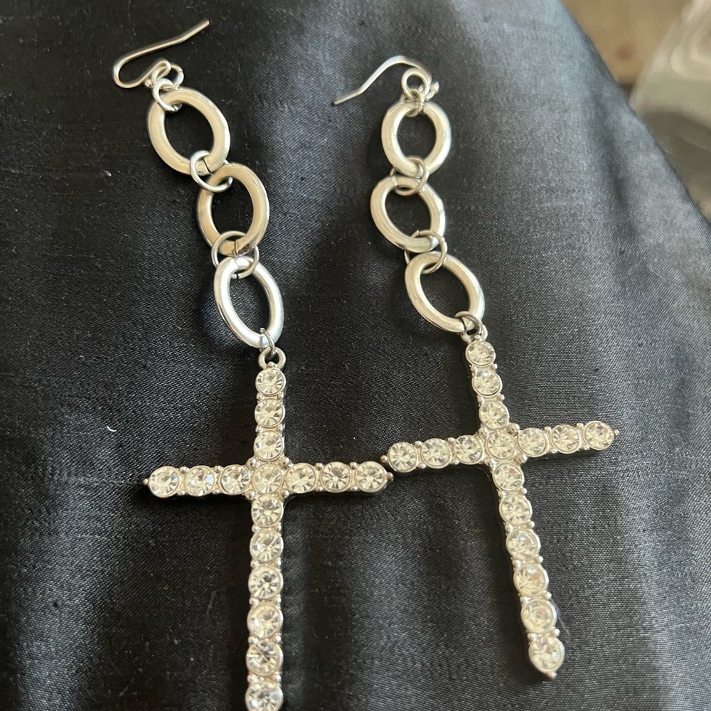 Elegant Silver Cross Dangle Earrings